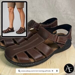 Dr Scholls Gaston Mens Brown Leather Fisherman Sandals Memory Foam Size 12M